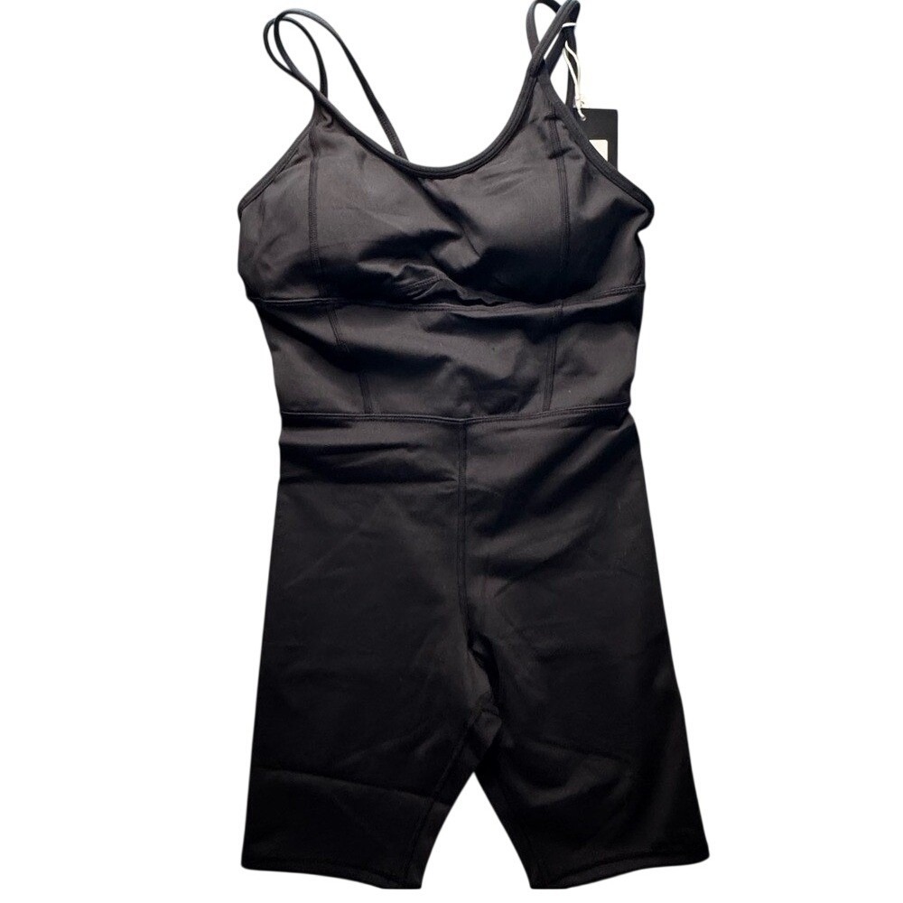 Lovesoft Black Activewear Romper Strappy Back Mesh Cutout Yoga Bodysuit NEW‎